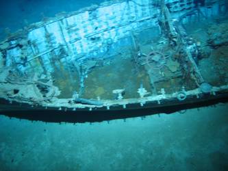 Looking down on carvel built motor boat